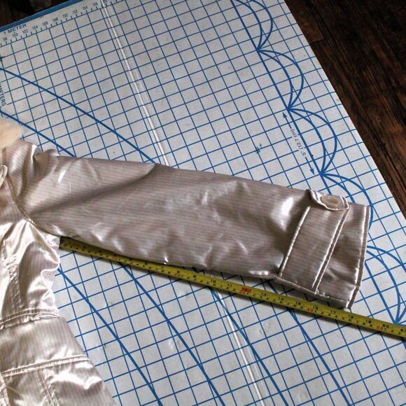 BEBE Satin Down Jacket with Removable Rabbit Fur Collar, Small - Picture 15 of 15